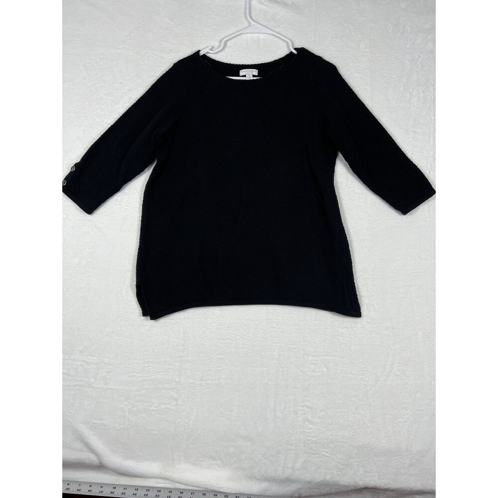 Charter Club Woman Sweater Size 0X Black Textured Knit 3/4 Sleeve Boat Neck